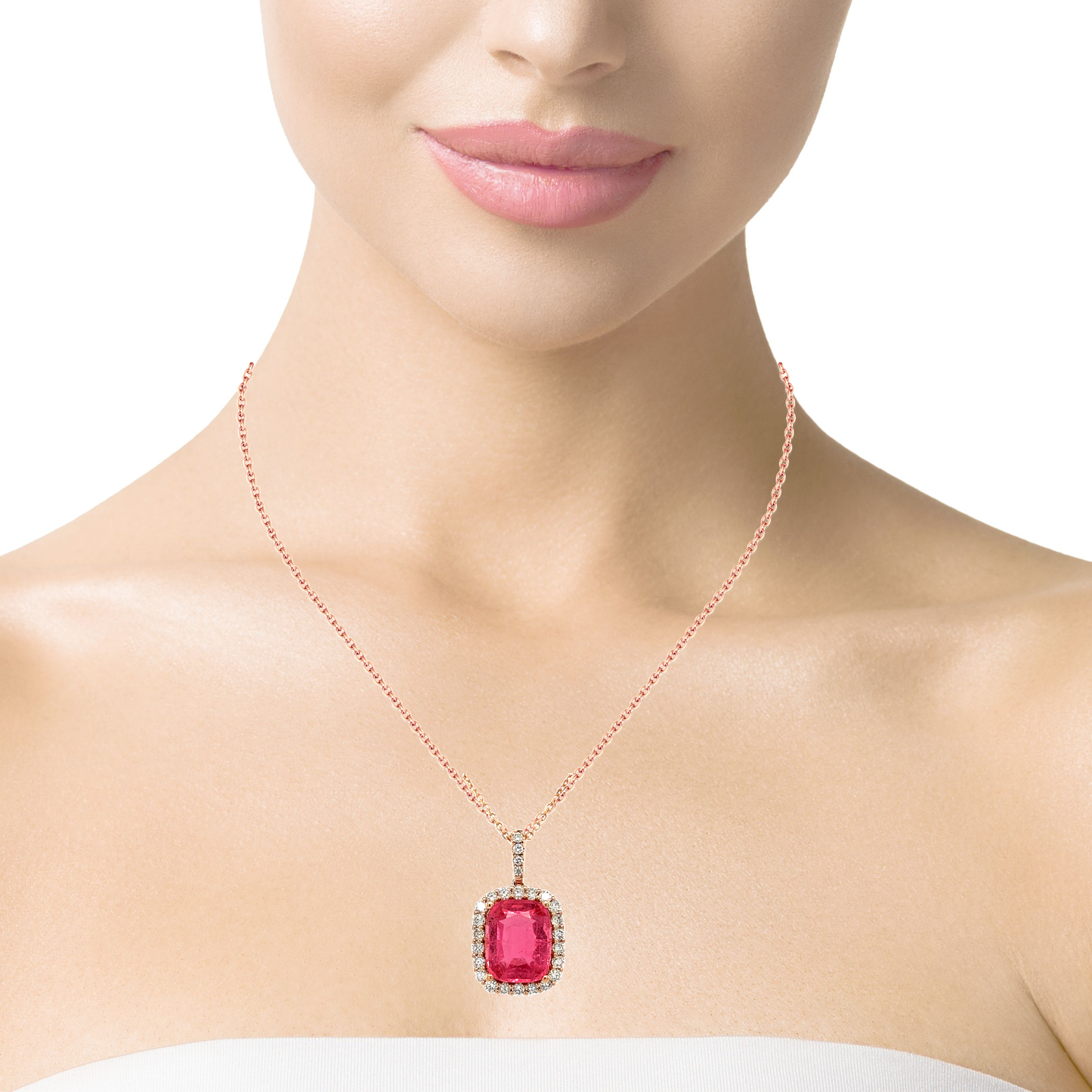 Bright Neon pink tourmaline and diamonds necklace