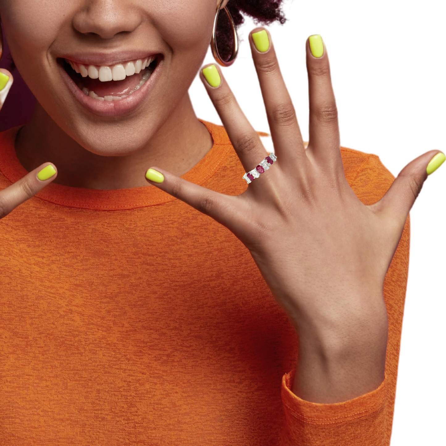 Gorgeous natural oval rubies and diamonds band