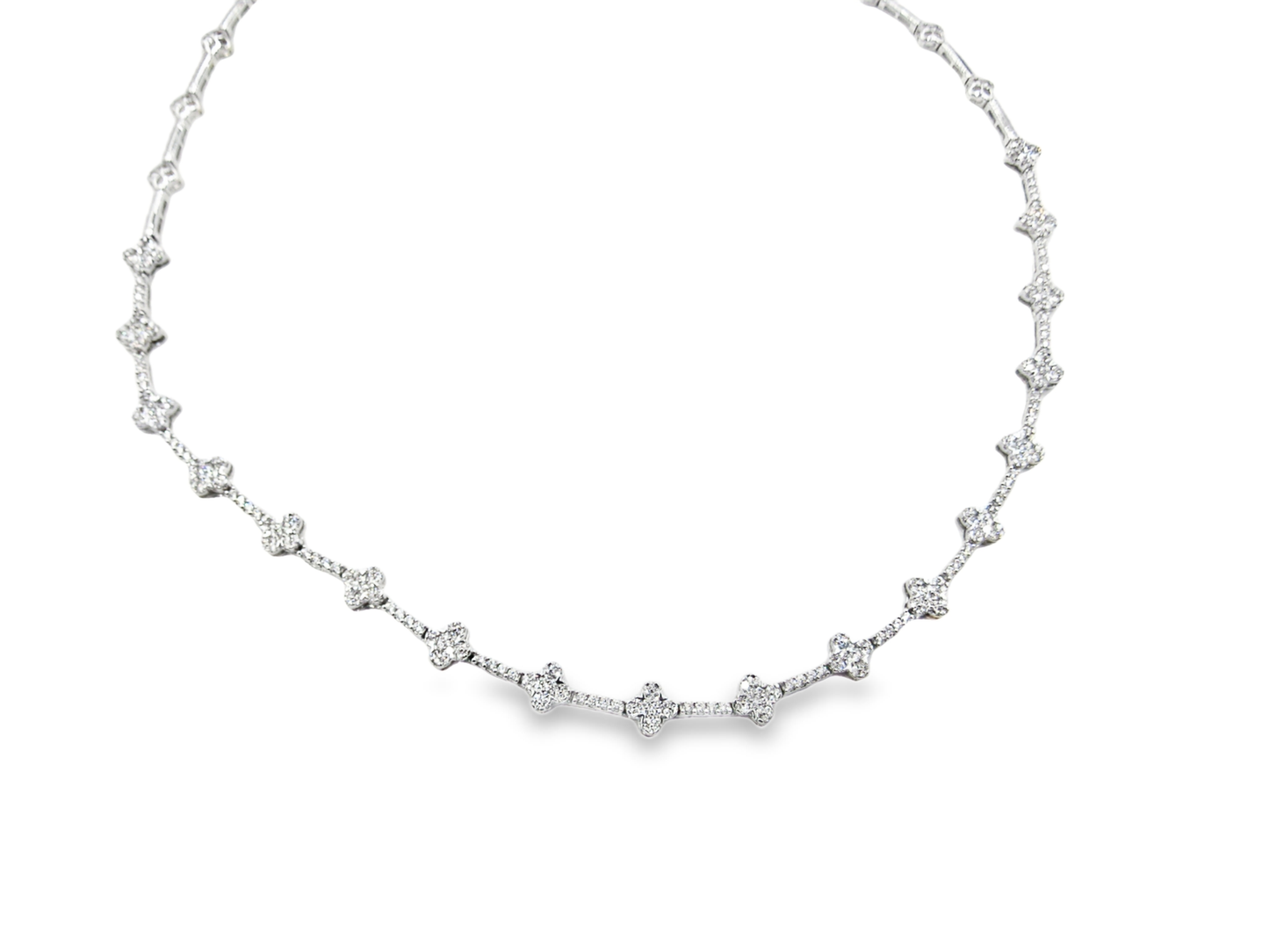 Natural Diamonds White Gold Floral Motif Necklace