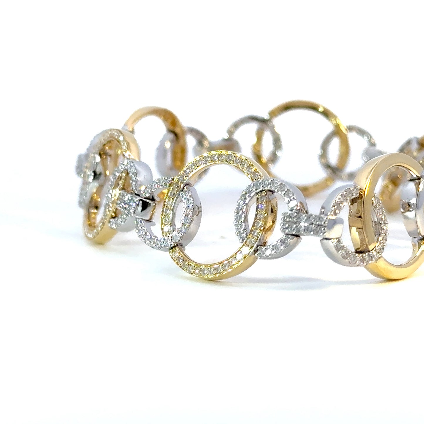 Elegant 18K white and yellow Gold circles diamonds Bracelet