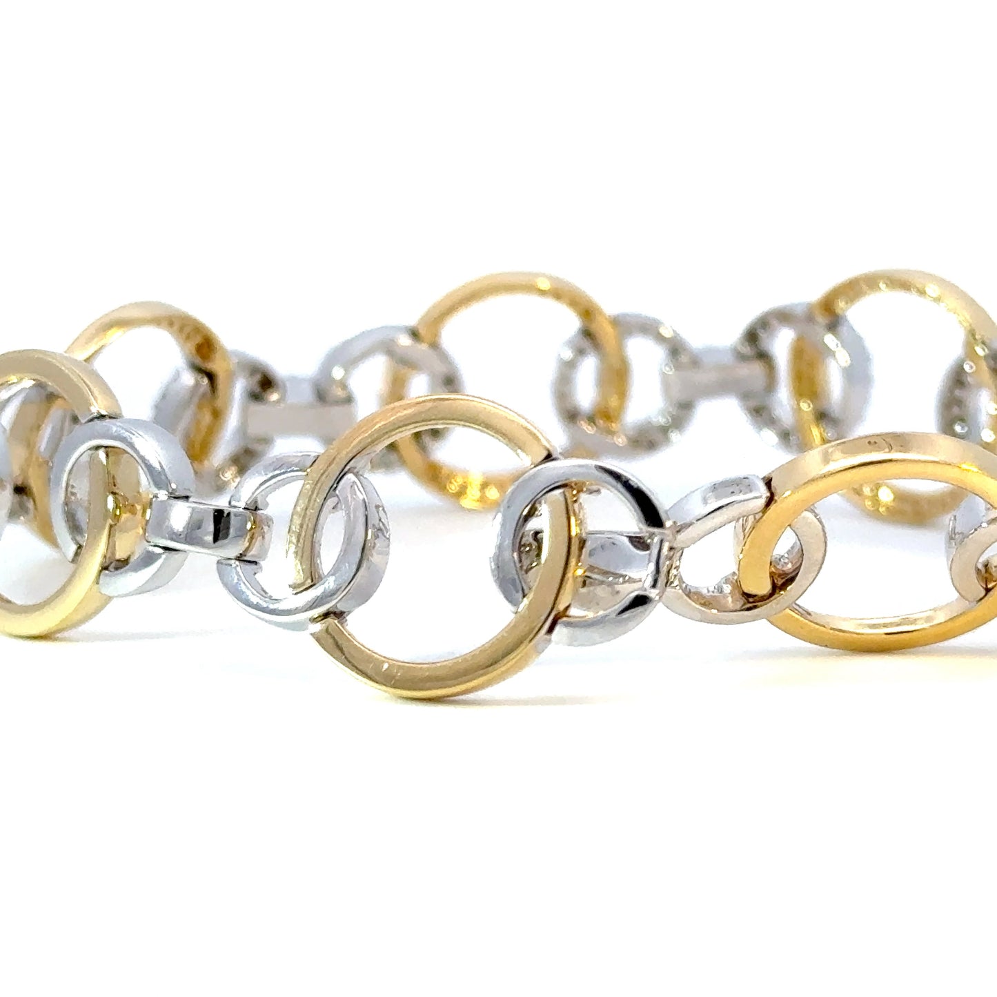 Elegant 18K white and yellow Gold circles diamonds Bracelet