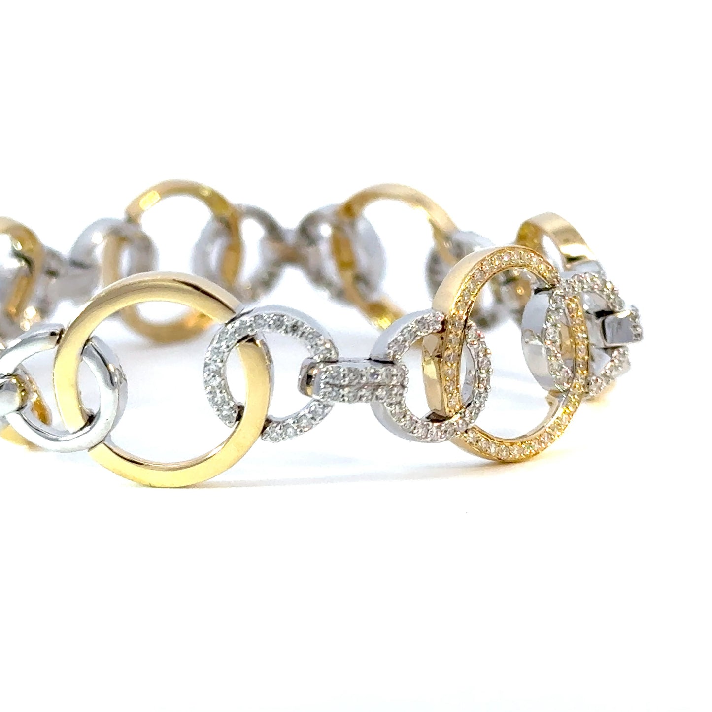 Elegant 18K white and yellow Gold circles diamonds Bracelet