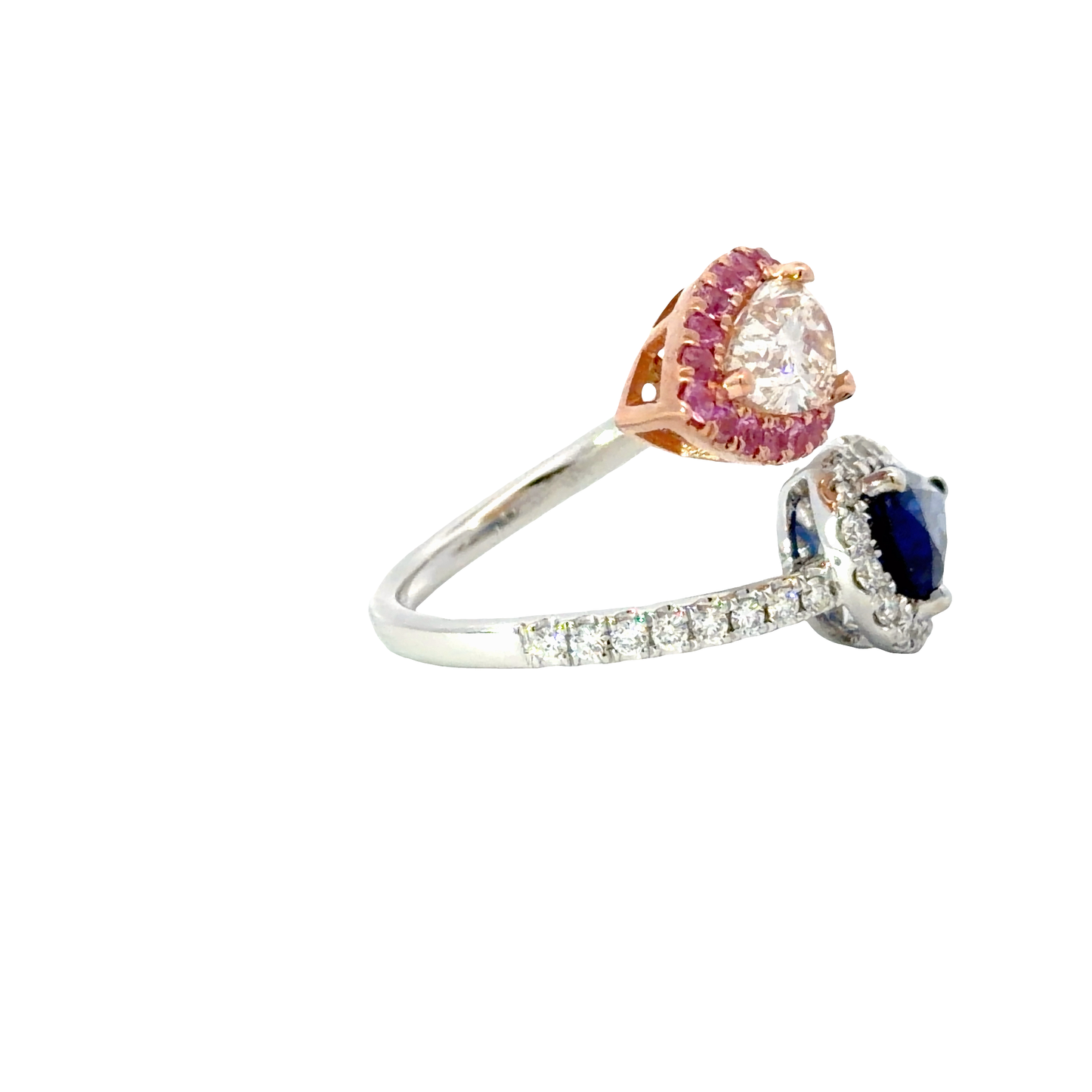 18K White and Rose gold Ring with Natural Deep Blue Pear Sapphire and diamond Pear shape