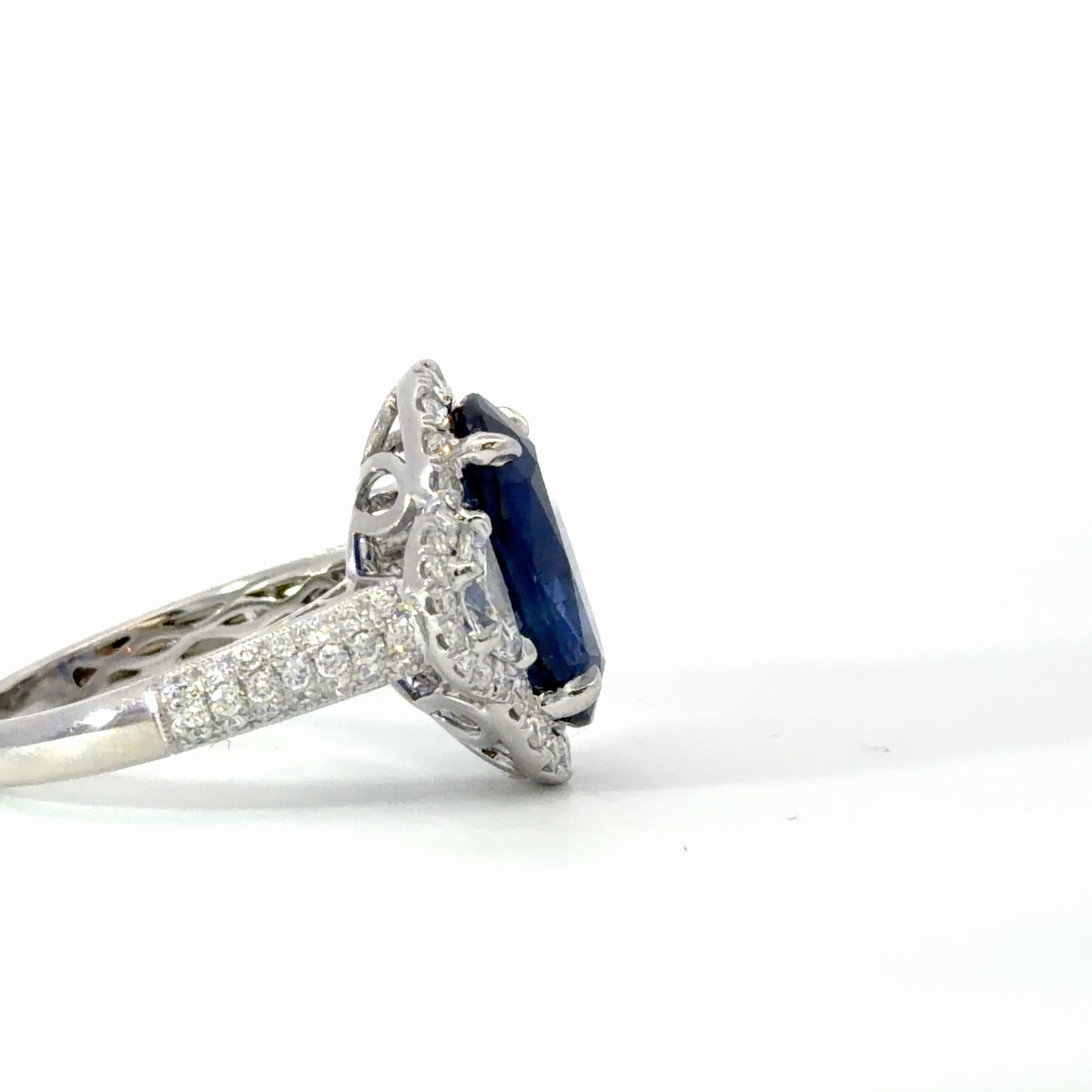 Natural Cushion cut Royal Blue Sapphire Cocktail Ring in White Gold