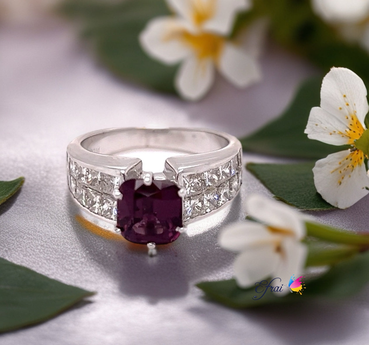 Deep violet spinel and diamonds ring