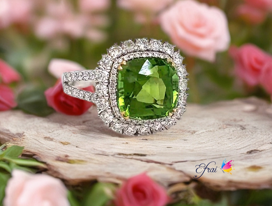 Peridot diamonds ring