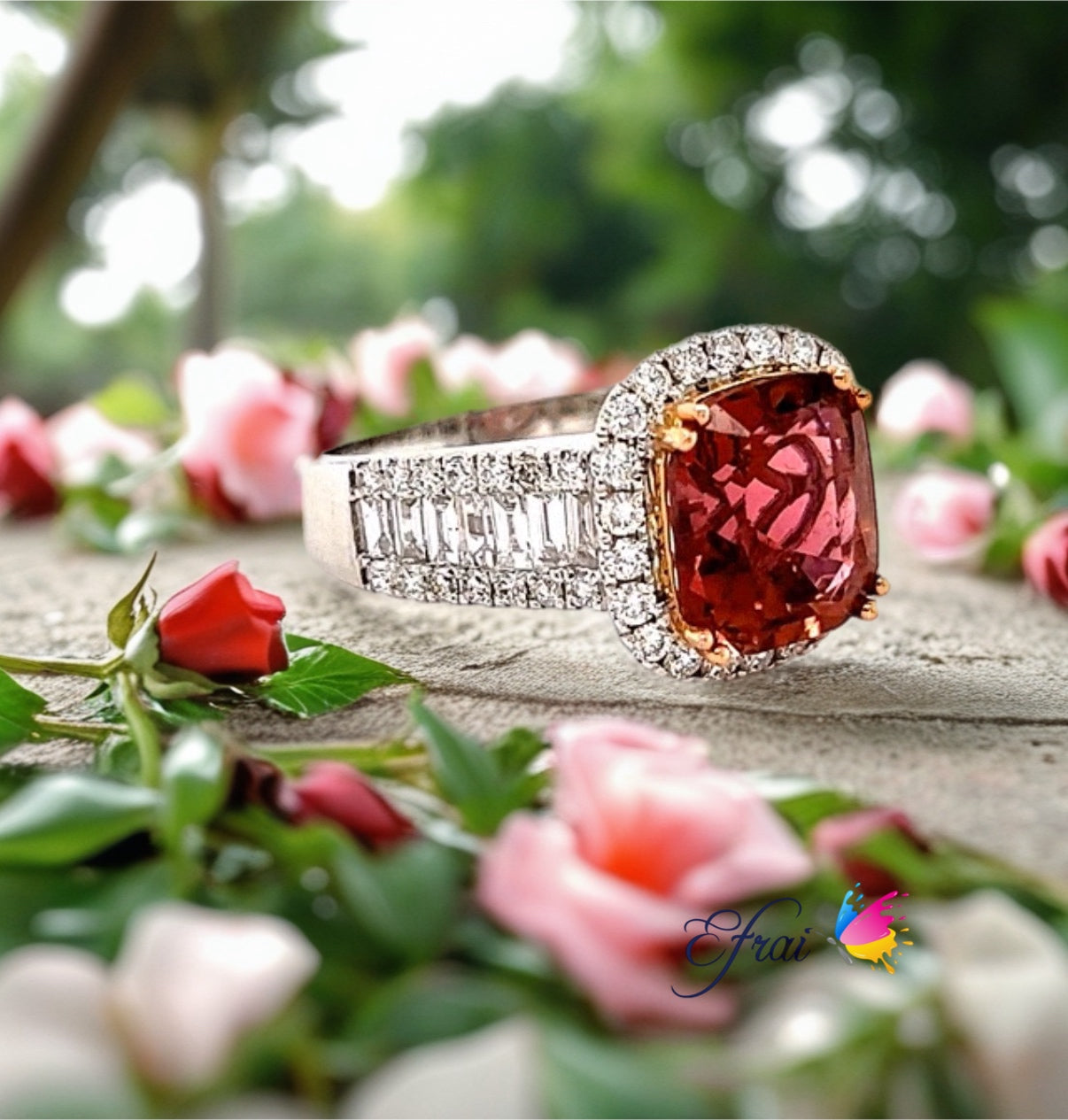 Tourmaline diamonds ring