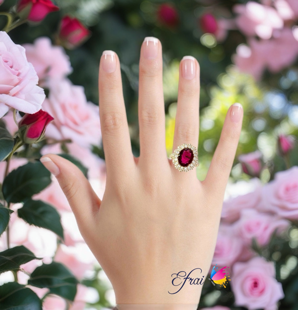 Deep burgundy red tourmaline diamonds ring
