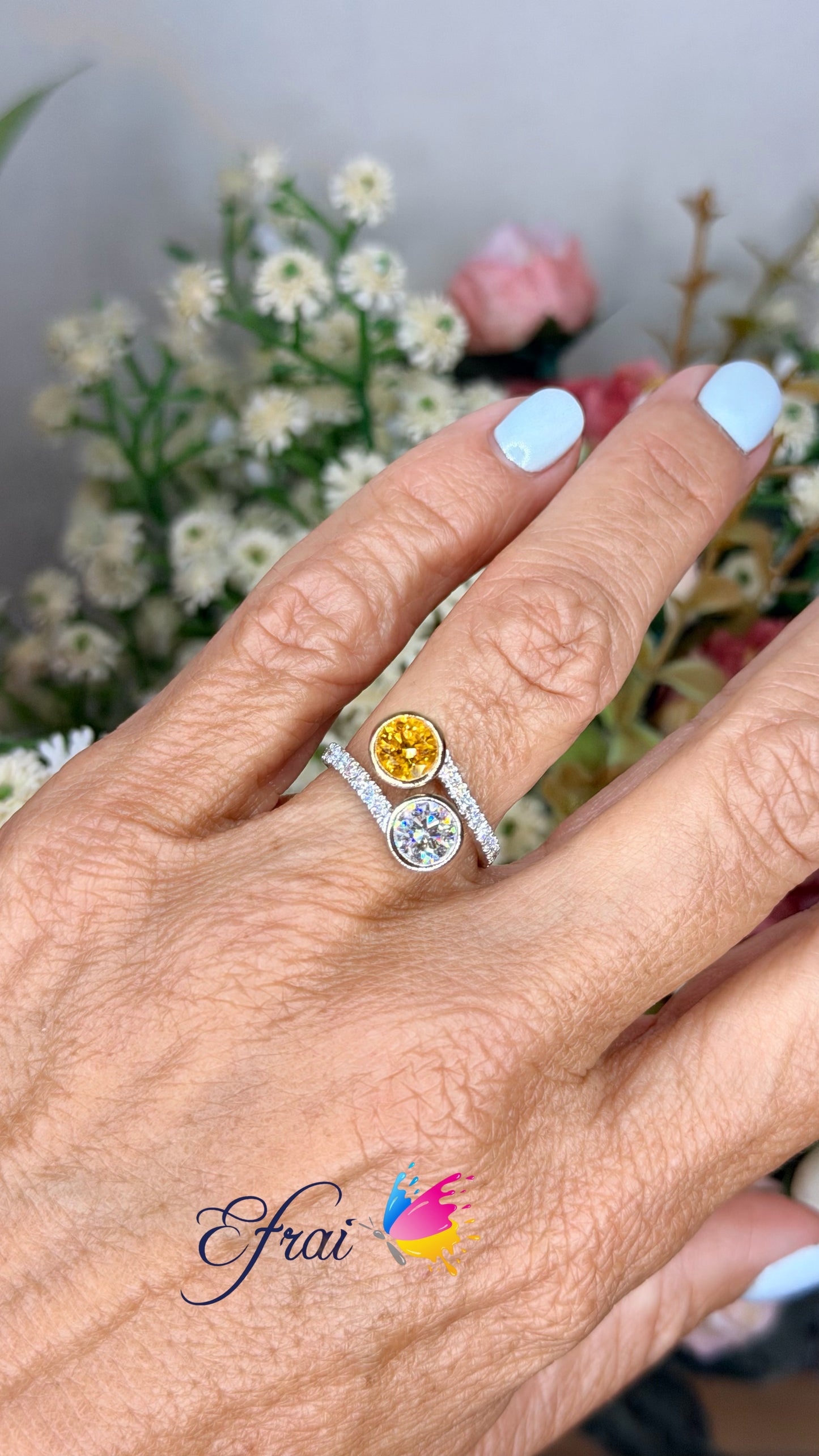 Fancy natural round orange Diamond Bypass Ring in White Gold