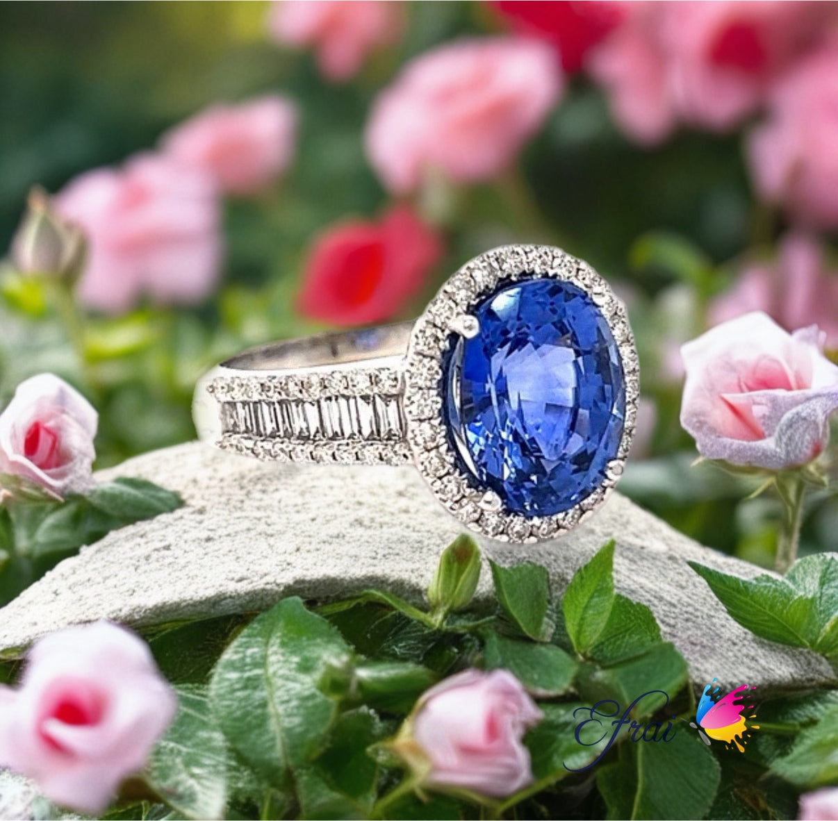 GIA OV Sapphire Ceylon diamonds ring