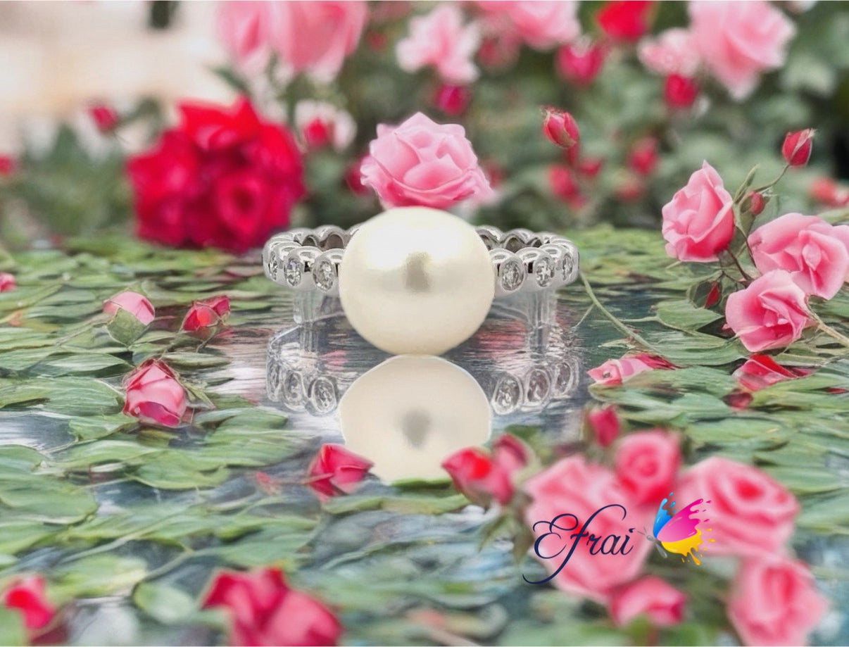 Natural pearl diamonds ring
