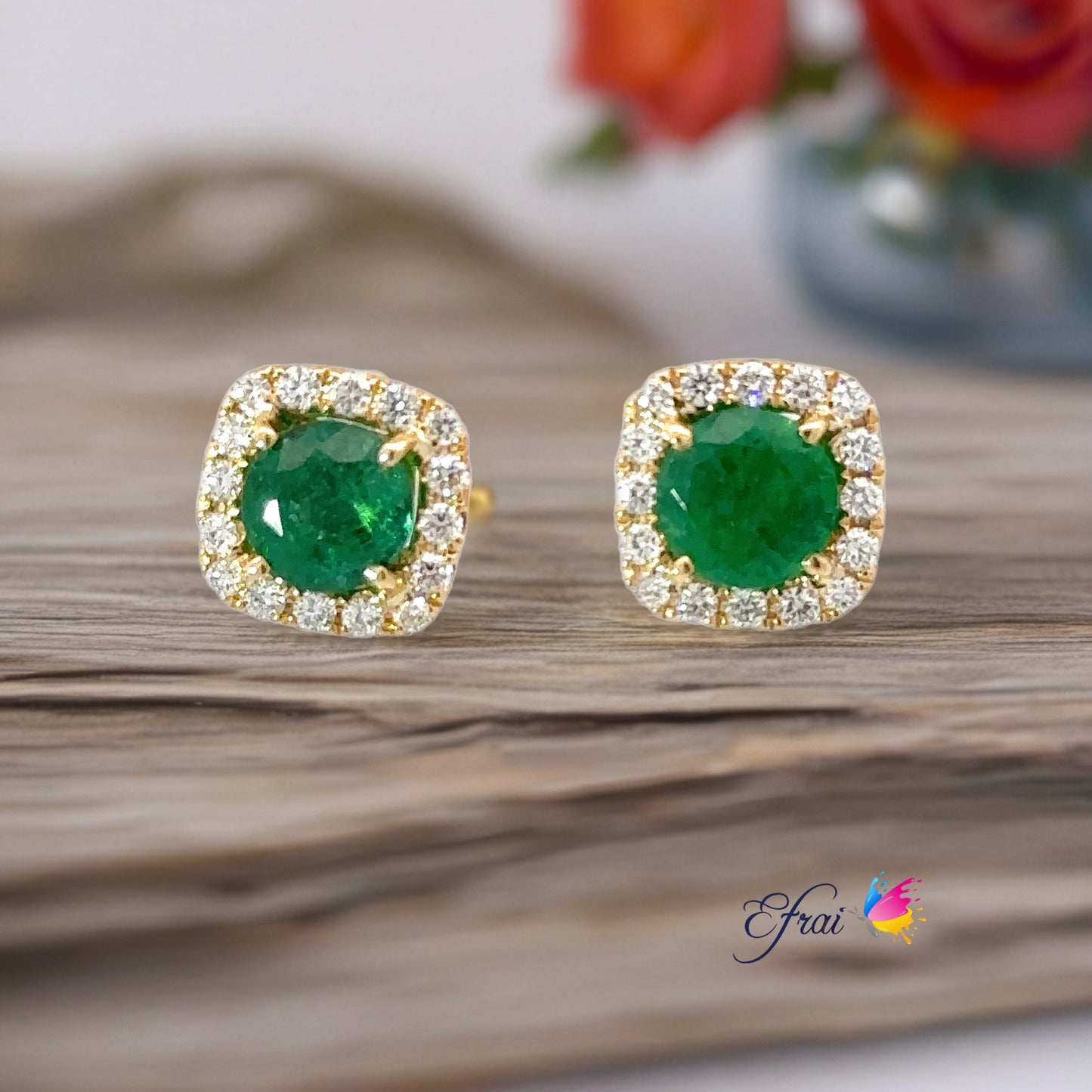 GIA certified Natural emeralds and diamonds studs earrings