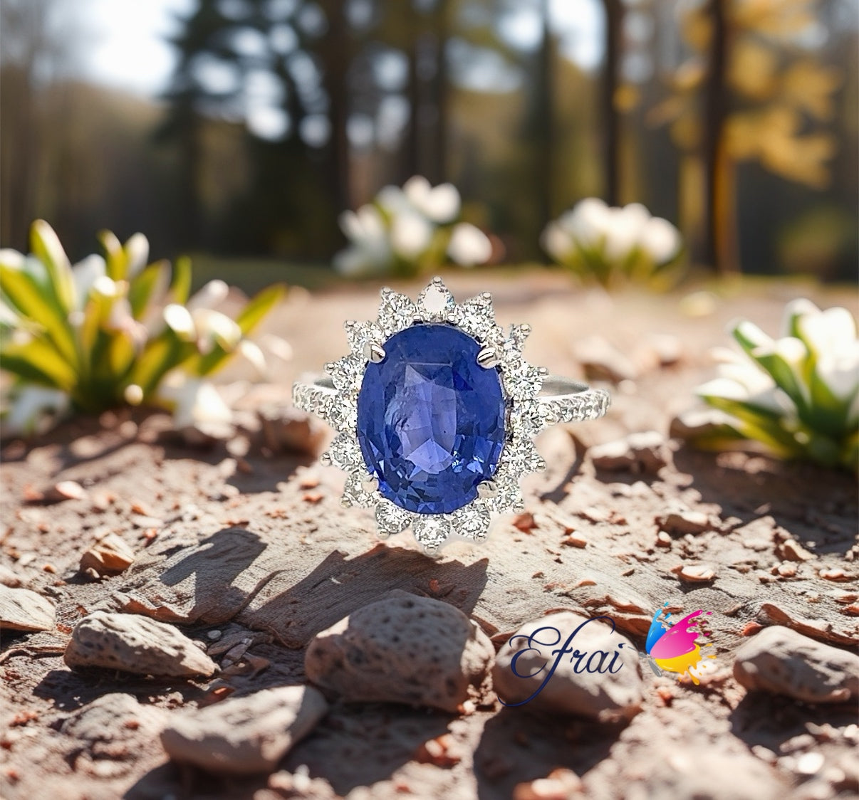 GIA Oval sapphire and diamonds ring