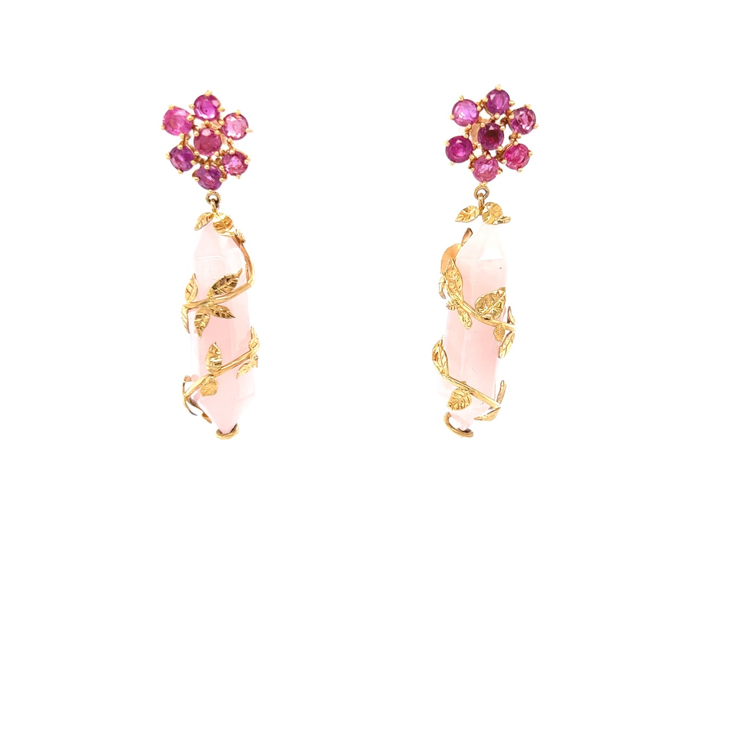 Rose quartz and rubies earrings
