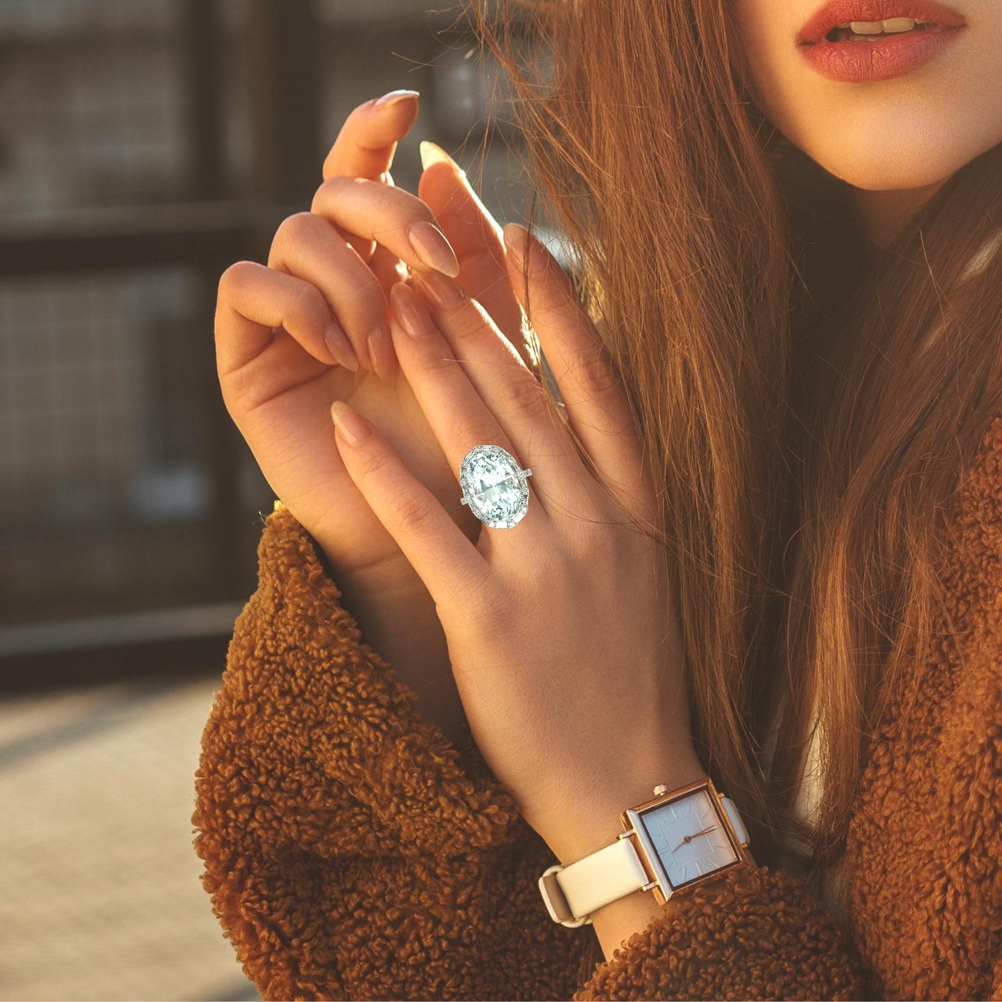 Natural blue aquamarine and diamonds ring