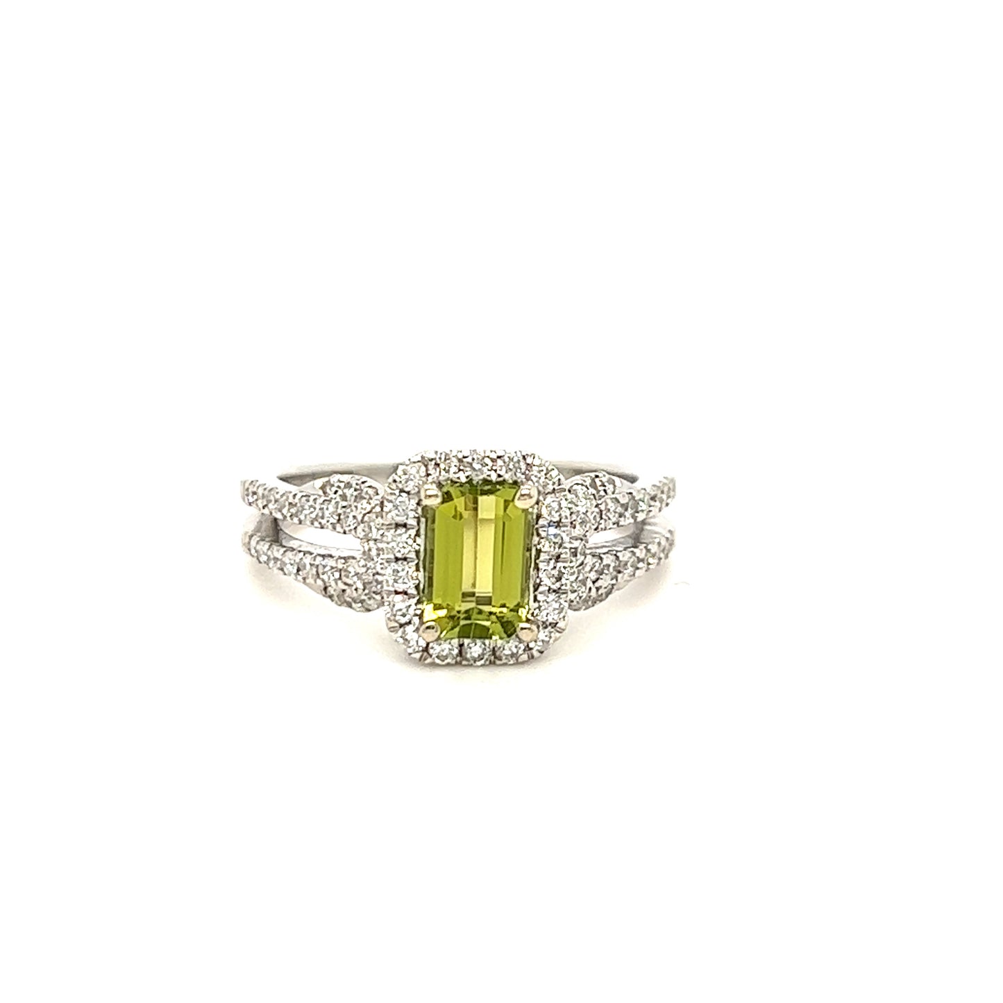 Green tourmaline diamonds ring