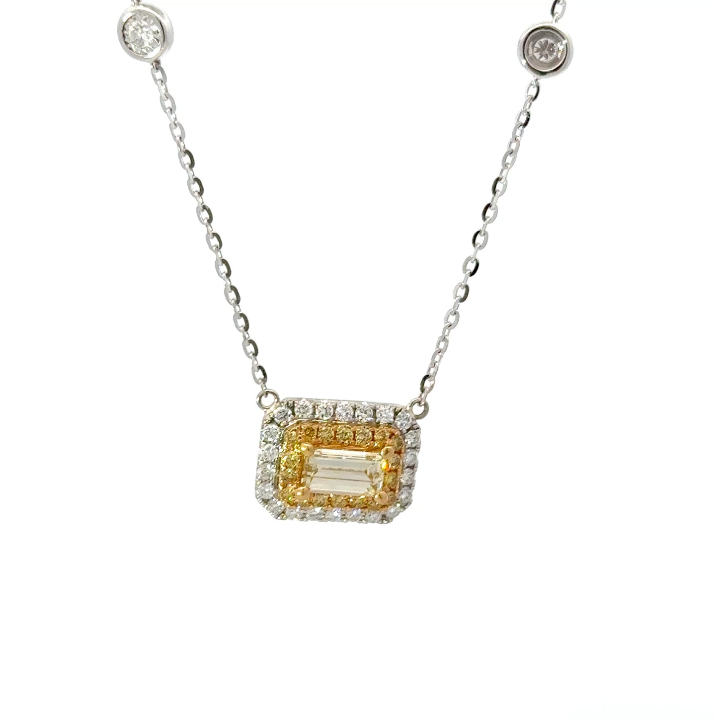 GIA certified emerald cut fancy yellow diamonds necklace