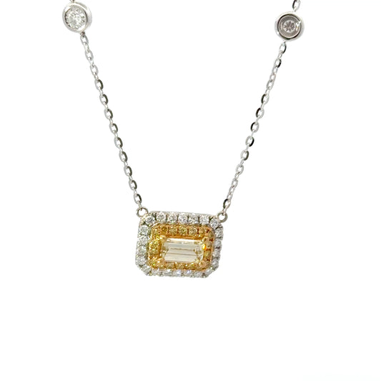 GIA certified emerald cut fancy yellow diamonds necklace