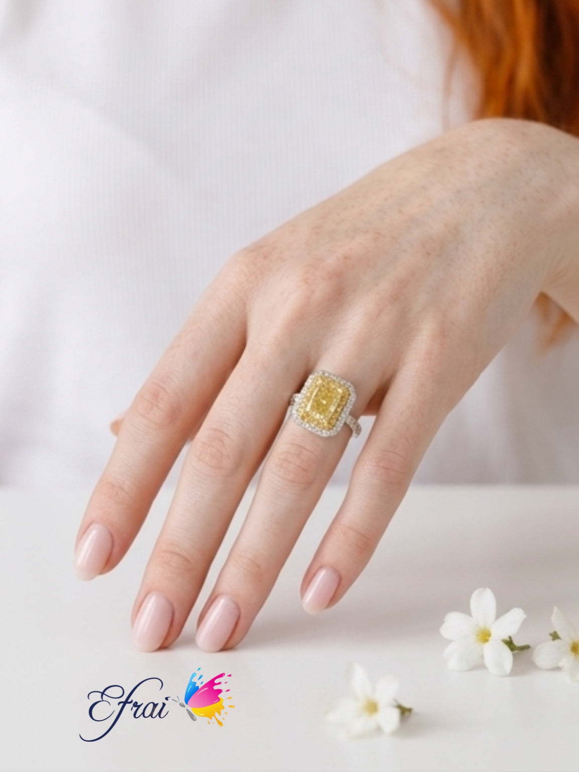 Natural fancy yellow radiant diamonds ring