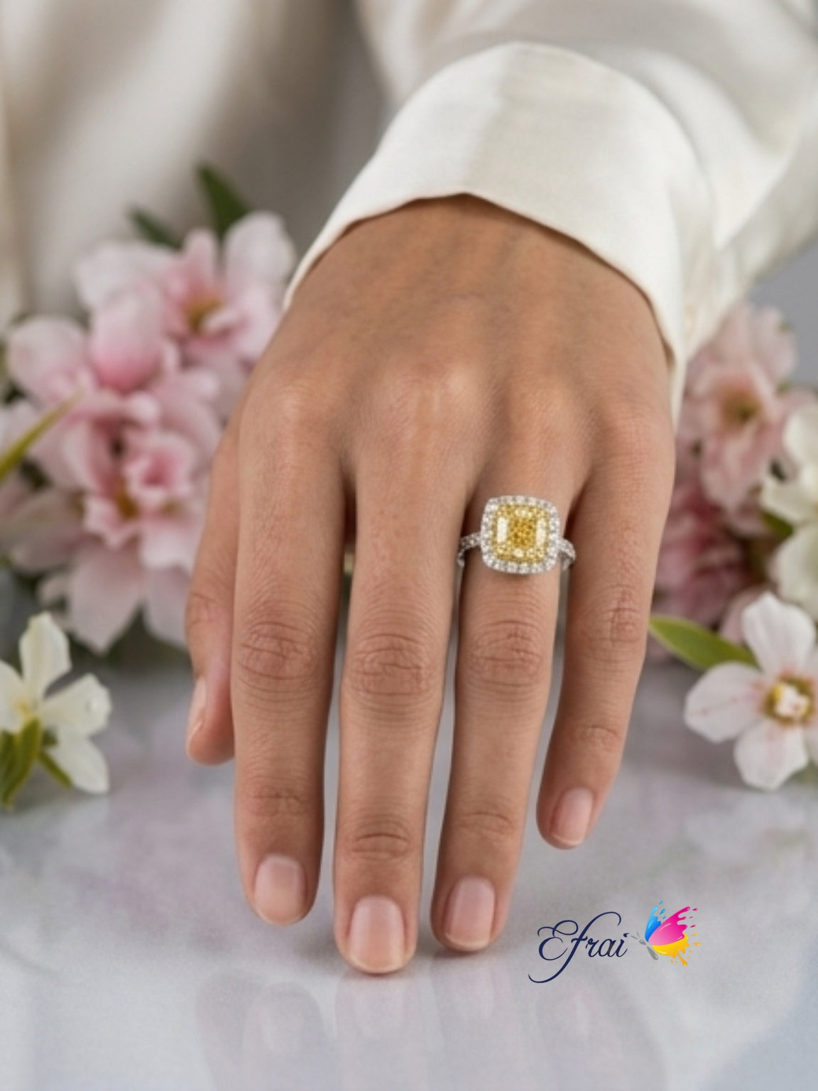 GIA Natural Fancy yellow cushion diamond ring