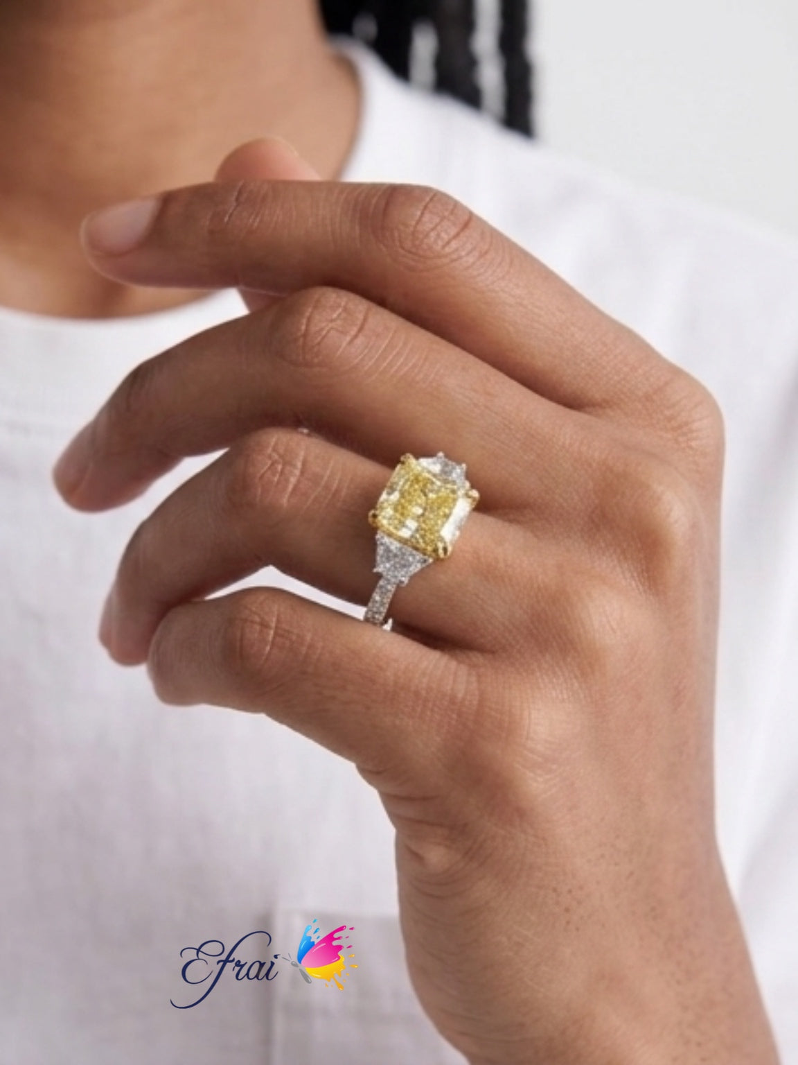 Certified natural Fancy yellow cushion 3.01cts diamond ring