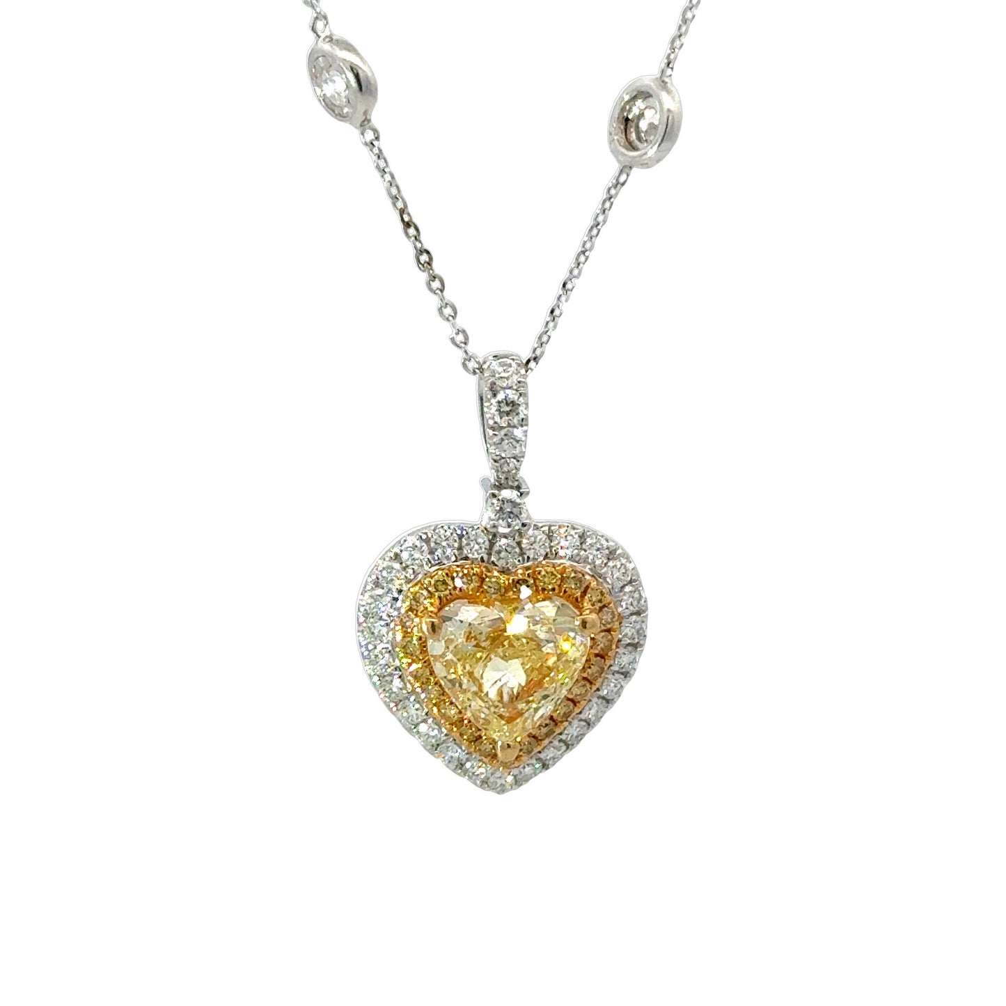 GIA yellow heart shape diamonds necklace