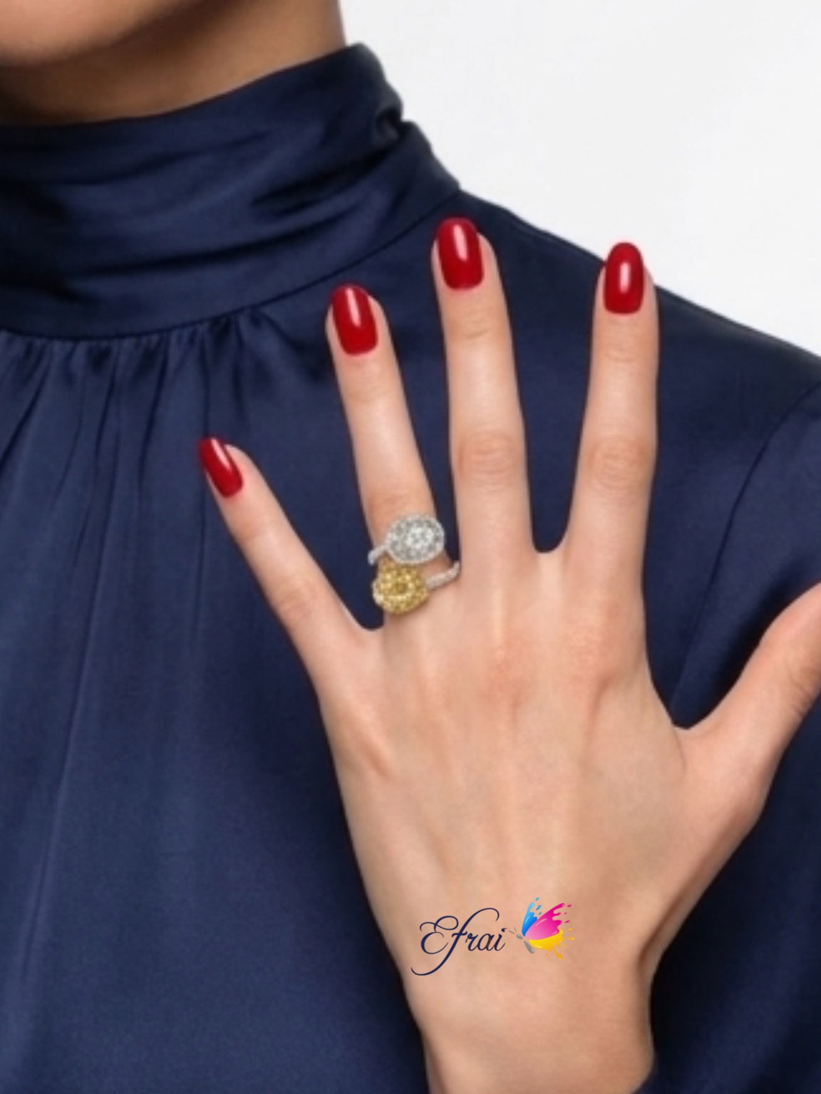 Gorgeous Moi et Toi GIA natural yellow and white oval diamonds ring