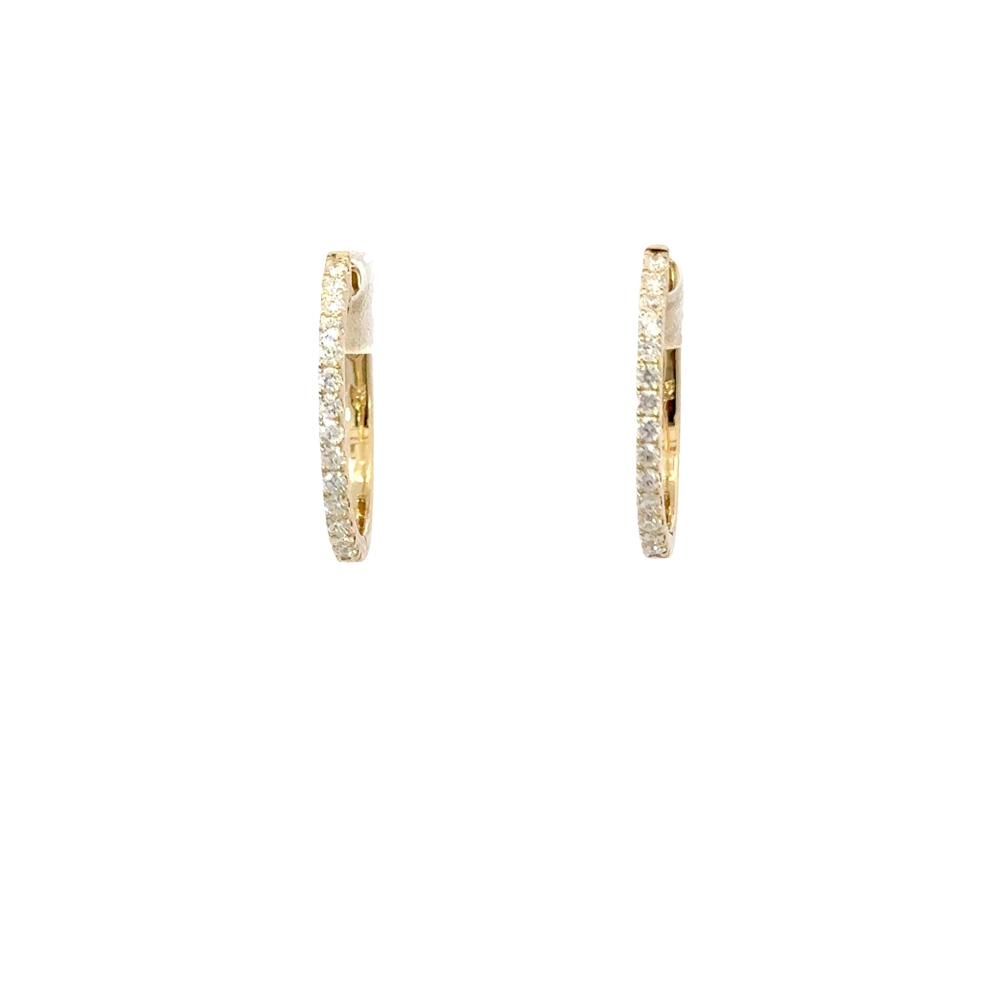 14K Yellow Gold Hoop Earrings with Round Brilliant Diamonds
