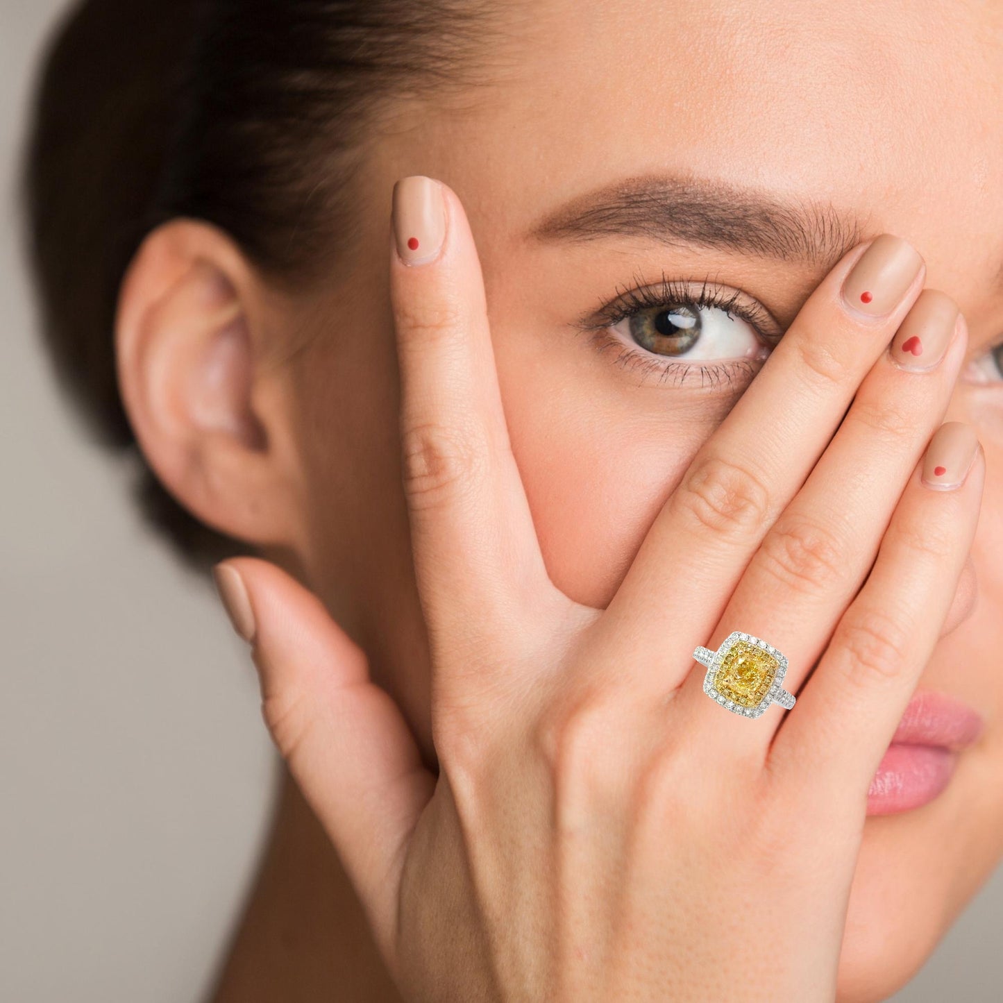 GIA Natural Fancy Yellow Cushion Cut Diamond White Gold Multi-Stone Ring