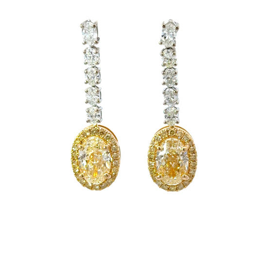 Yellow Gold Drop Earrings with Fancy Yellow Oval Cut Diamonds