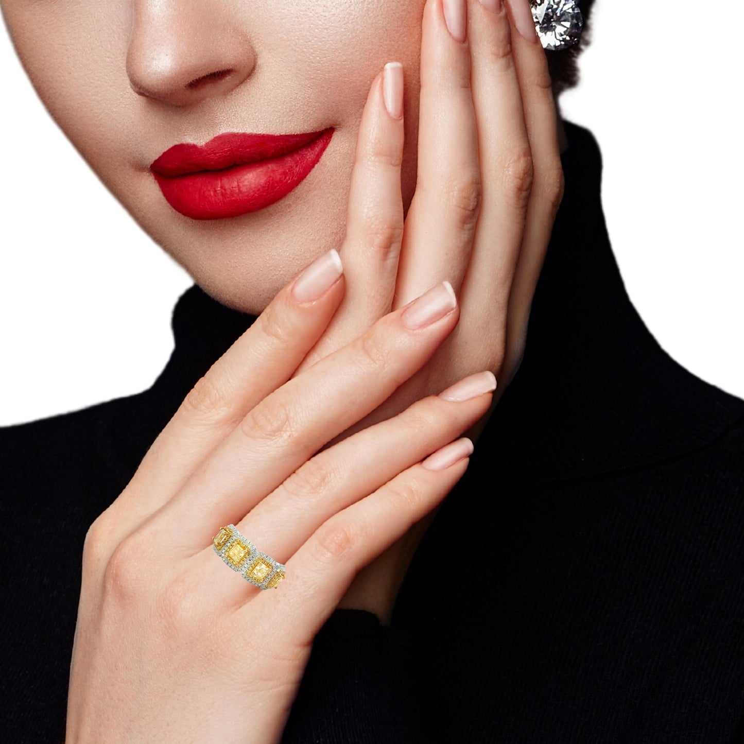 Gorgeous natural 4 yellow radiant diamonds band