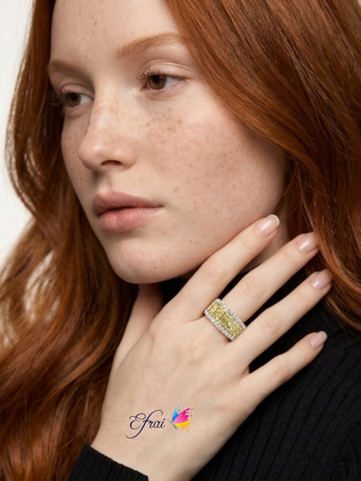 CGL Natural 5 fancy yellow diamonds ring