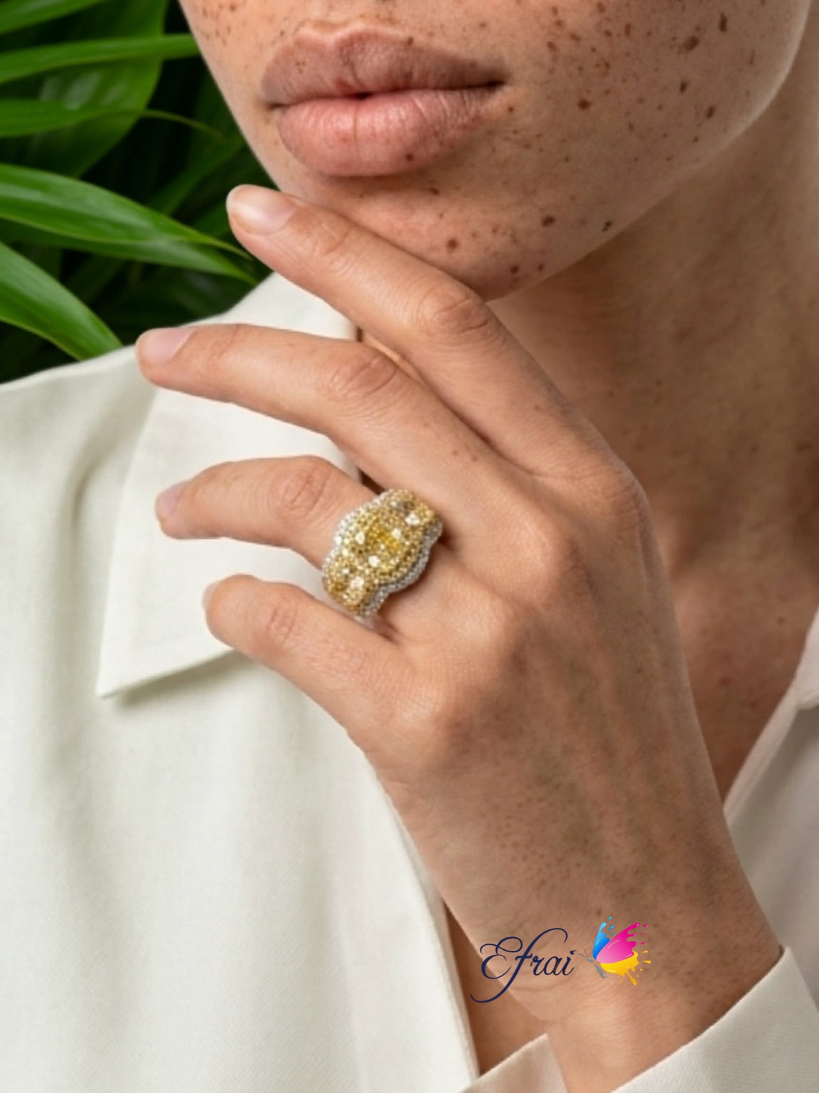 GIA Yellow Cushion Cut Diamonds Ring in 18K white and Yellow Gold