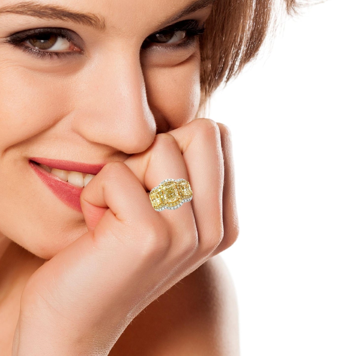 GIA Yellow Cushion Cut Diamonds  Ring in 18K white and Yellow Gold