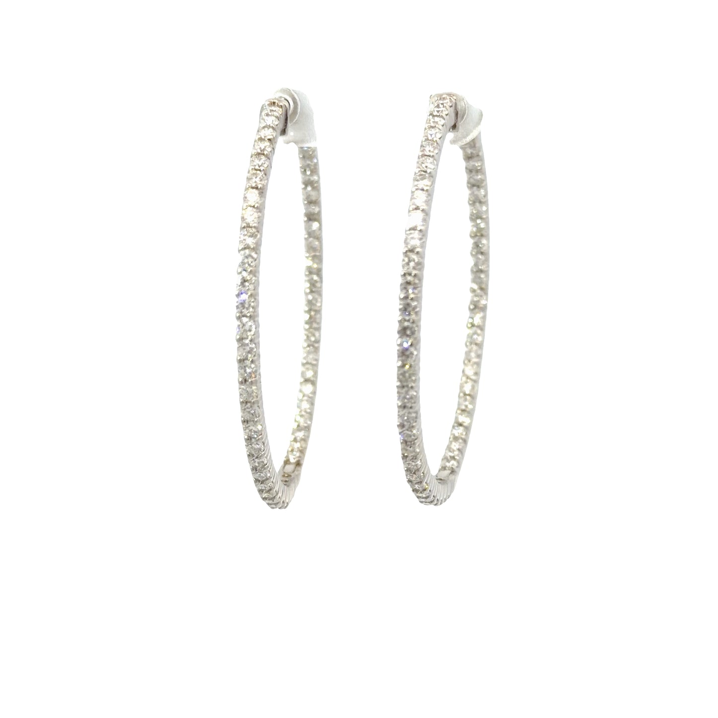 White Gold Hoop Earrings with Round Cut Diamonds
