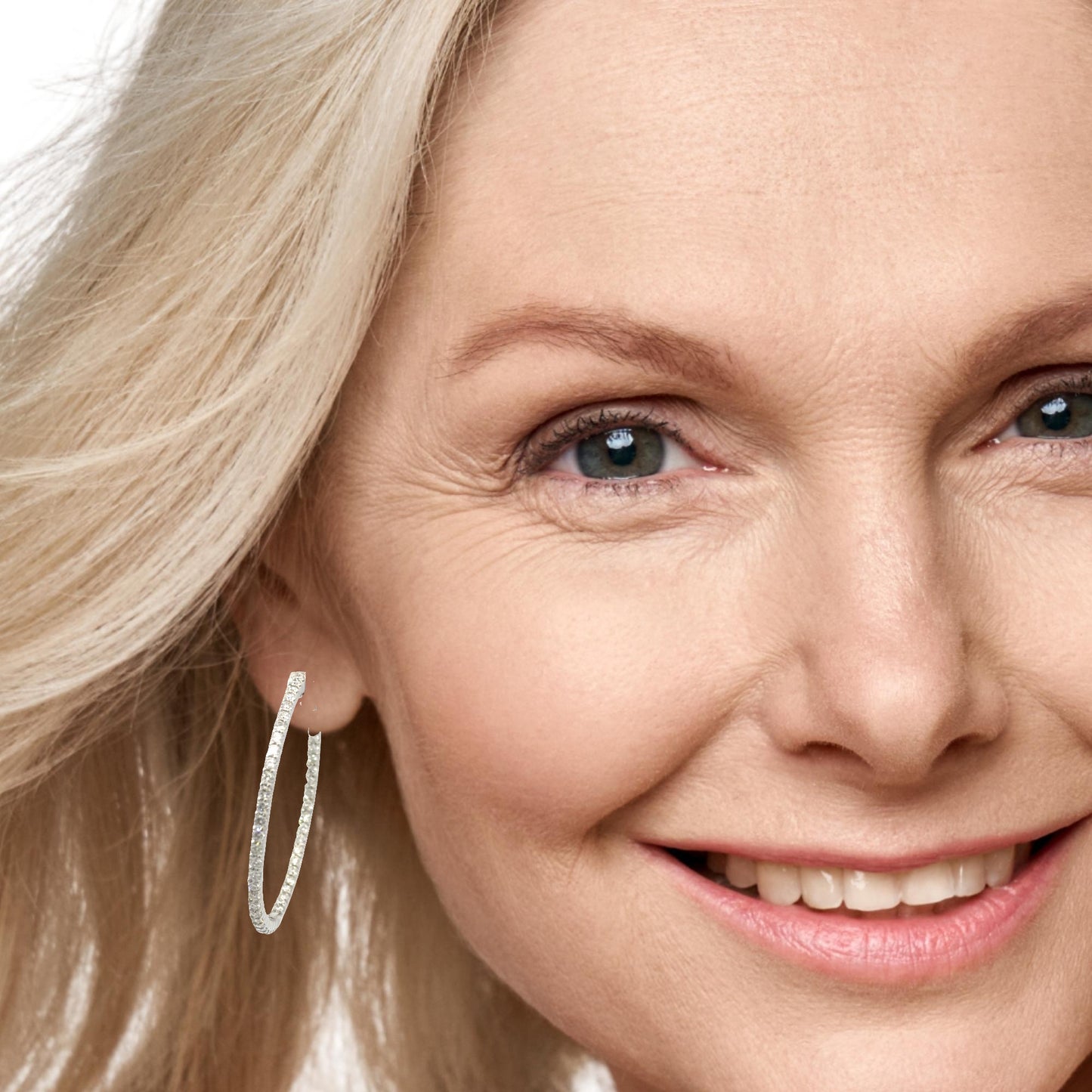 White Gold Hoop Earrings with Round Cut Diamonds