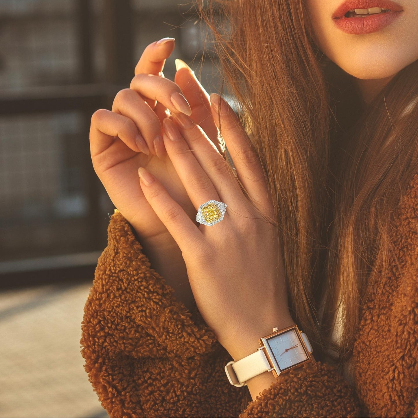 Gorgeous GIA Fancy Light Yellow Cushion Cut Diamond Ring in 18K gold