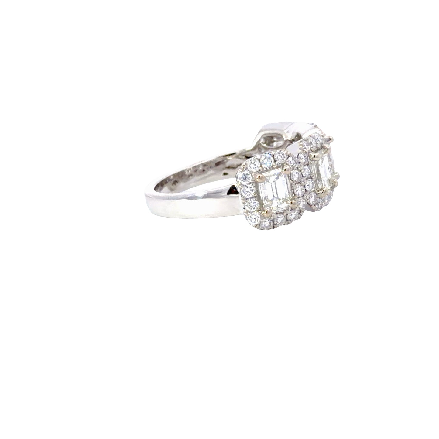 18K White Gold Eternity Ring with Natural Emerald and round brilliant Cut Diamonds