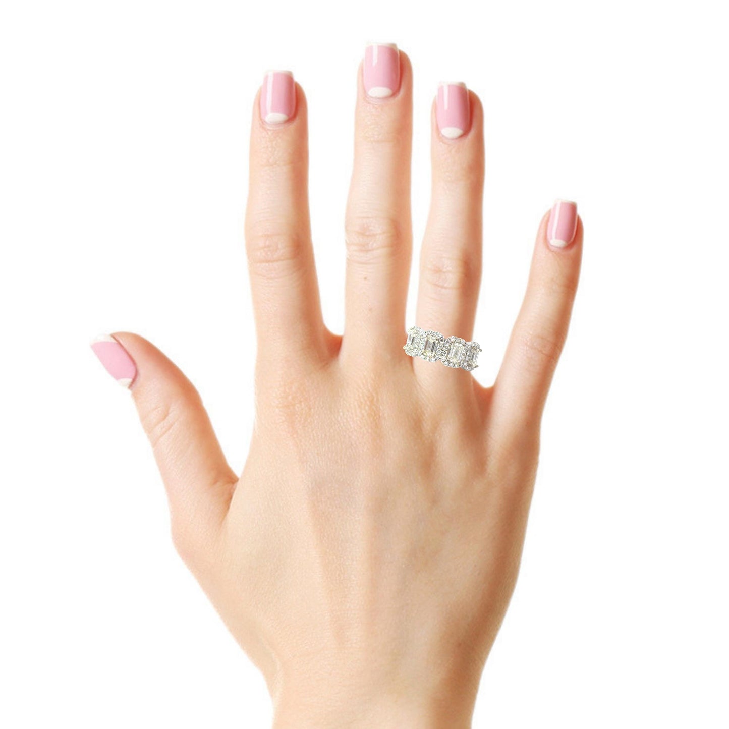 18K gold Natural Emerald cut diamonds band