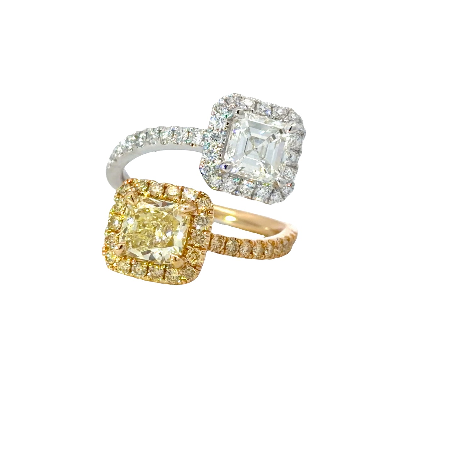 Natural GIA Fancy Yellow and white diamonds Moi et Toi style ring