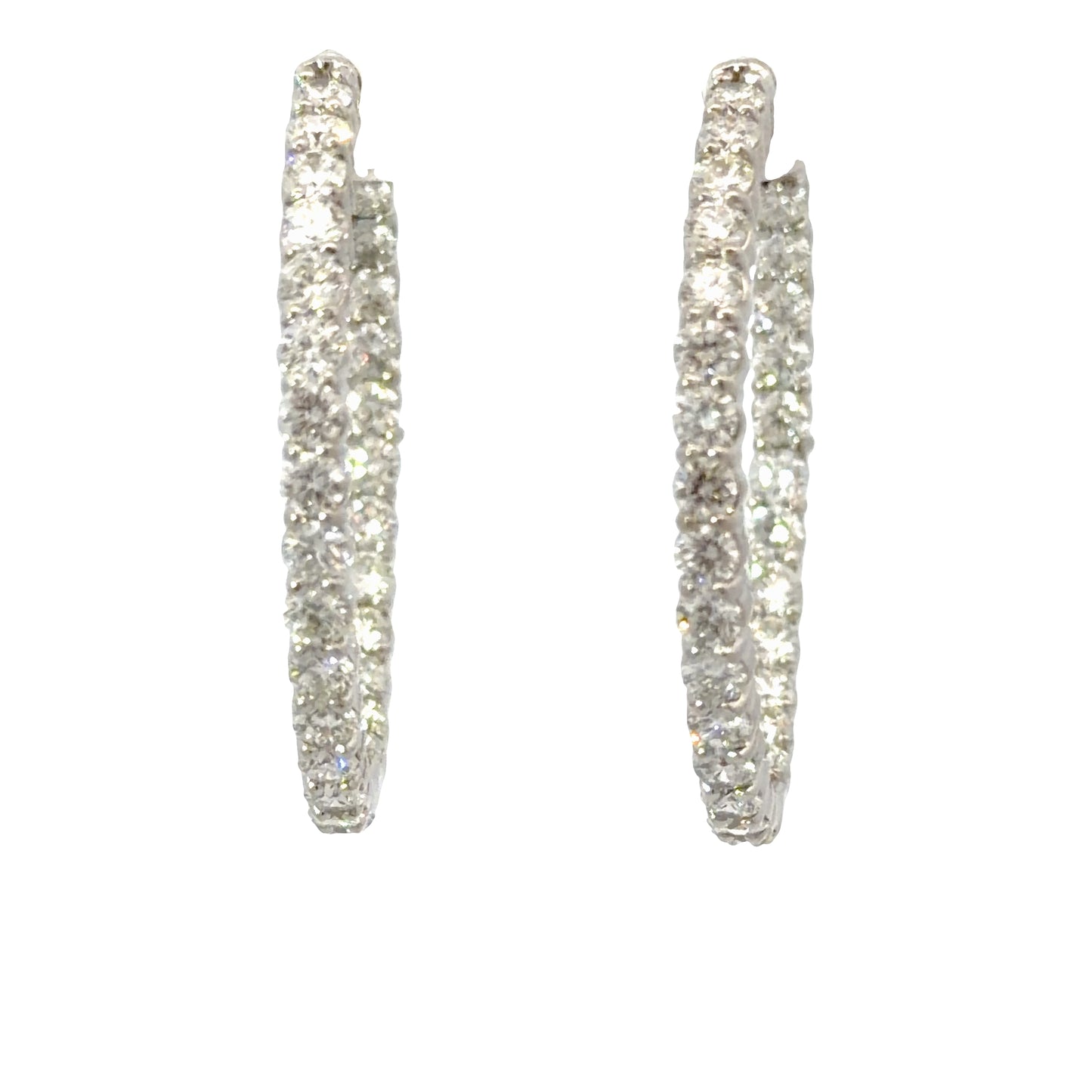 Gorgeous 14K White Gold Natural Diamonds Hoop Earrings
