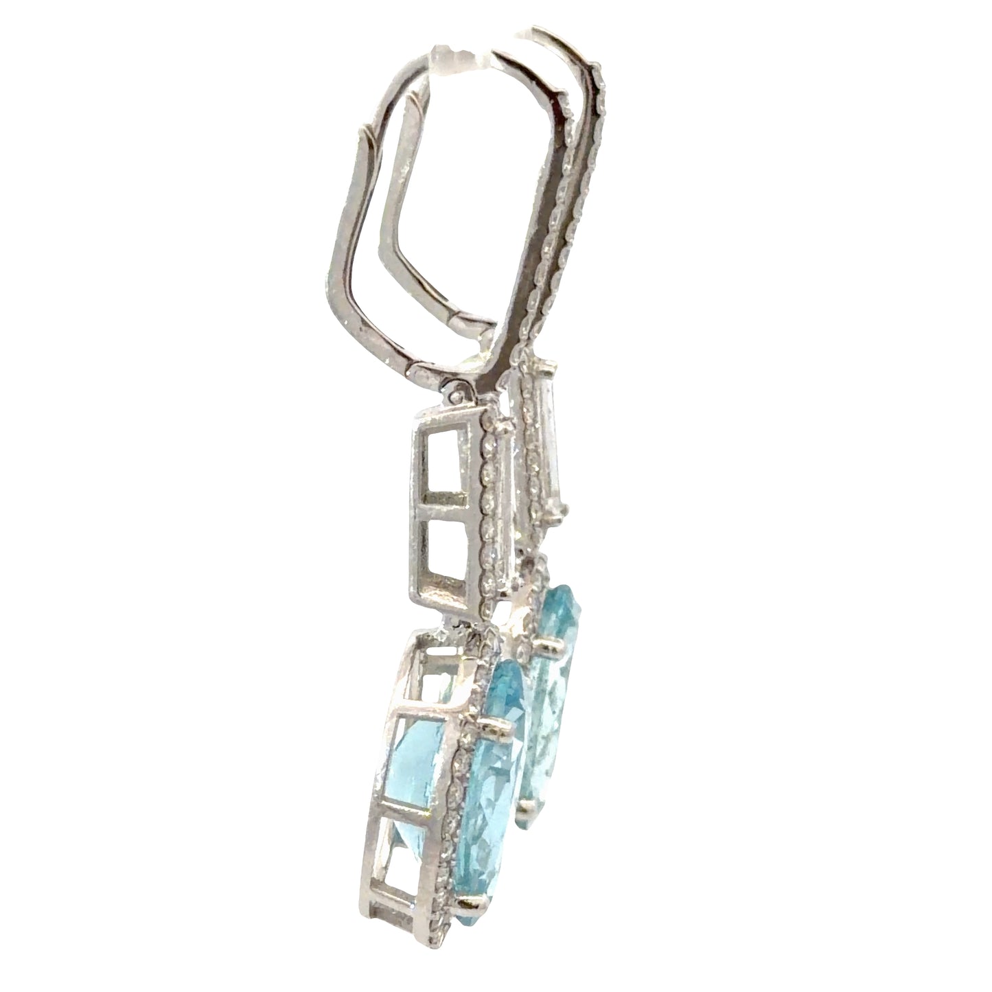 Natural Oval Aquamarines Halo Drop Earrings in white gold