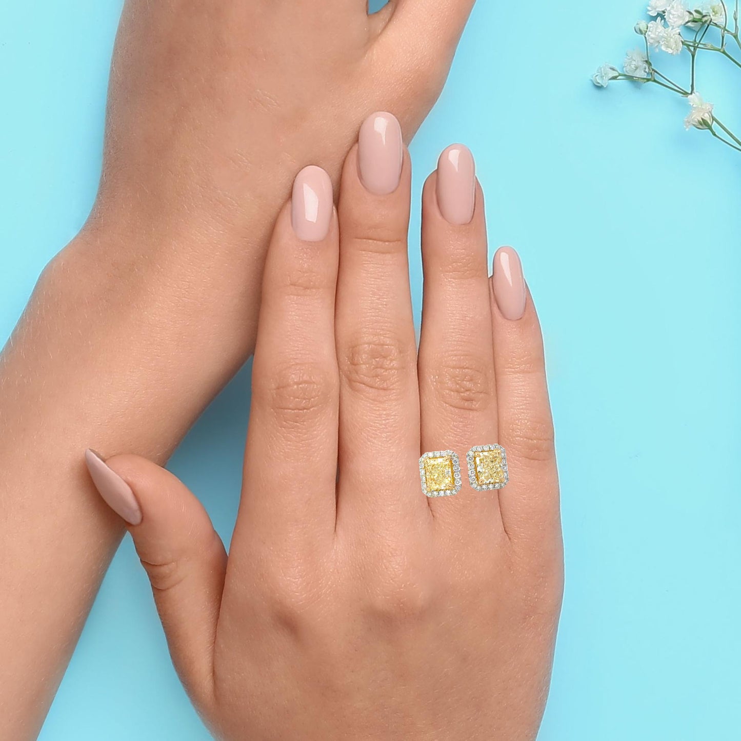 GIA Natural Radiant Yellow Diamonds Halo Moi et Toi ring set in 18K Gold
