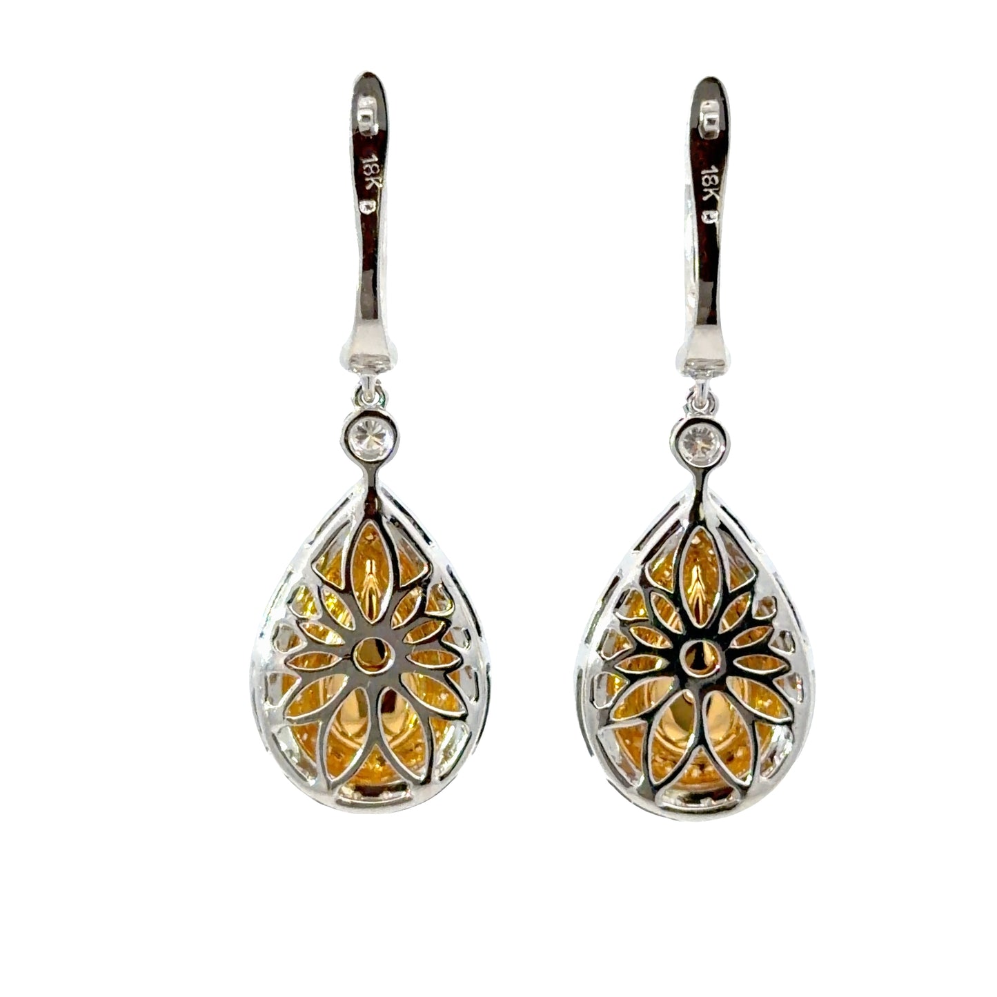 GIA certified Natural Pear shaped Yellow Diamonds Double Halo Drop Earrings