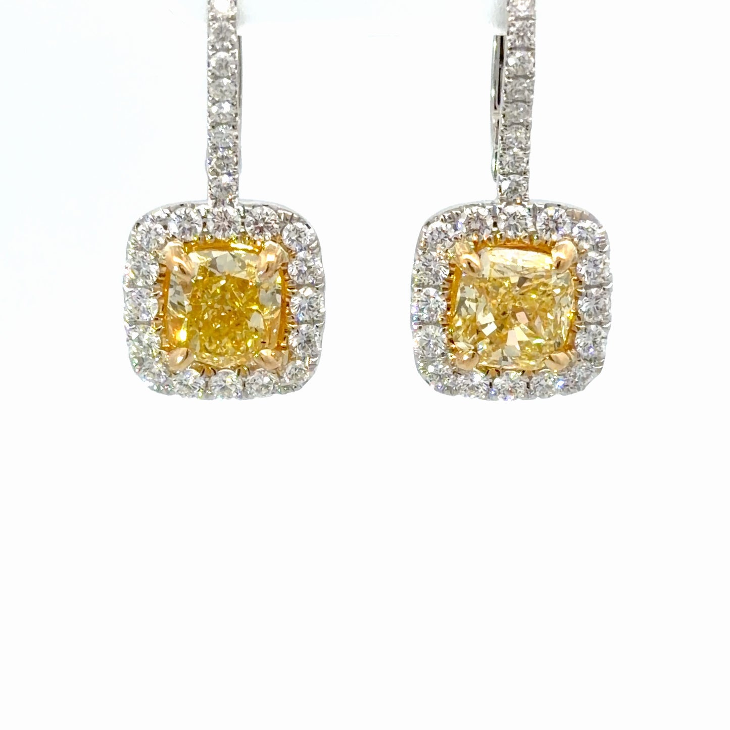 Natural GIA Fancy Yellow Diamond Drop Earrings in White Gold