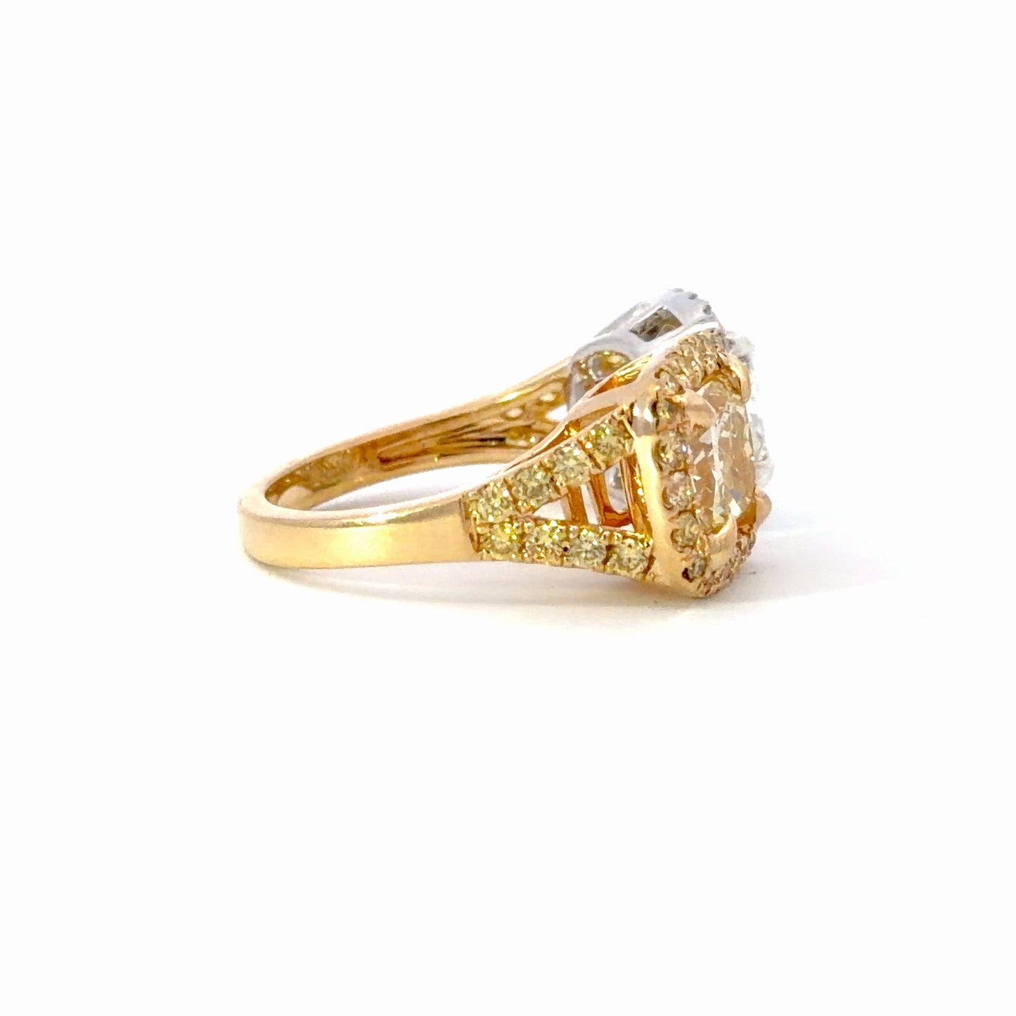 Natural Fancy Yellow and Colorless Diamond Twin Halo Ring