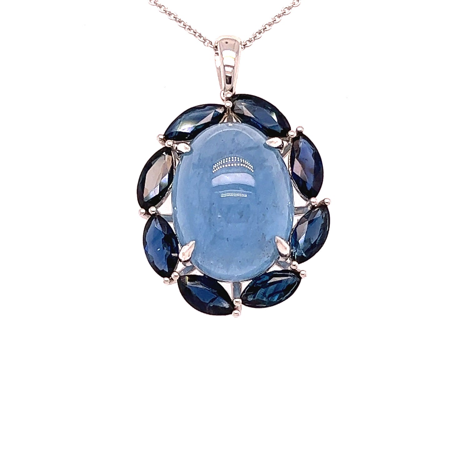 Cabochon aqua and MQ sapphires necklace