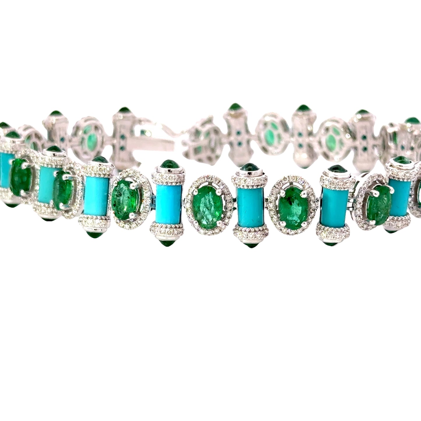Vintage bracelet with natural Turquoise emeralds and diamonds