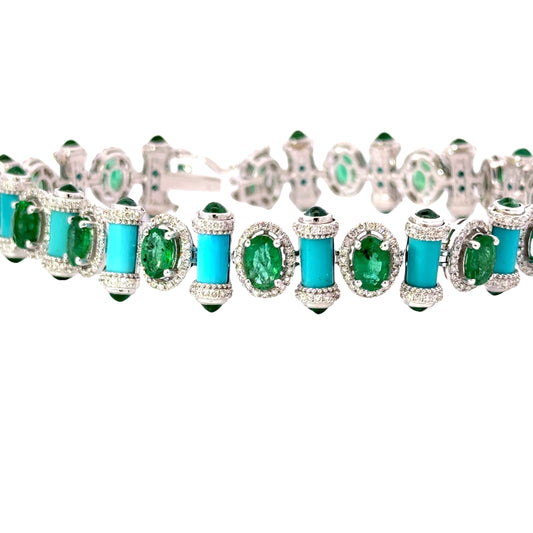 Vintage bracelet with natural Turquoise emeralds and diamonds