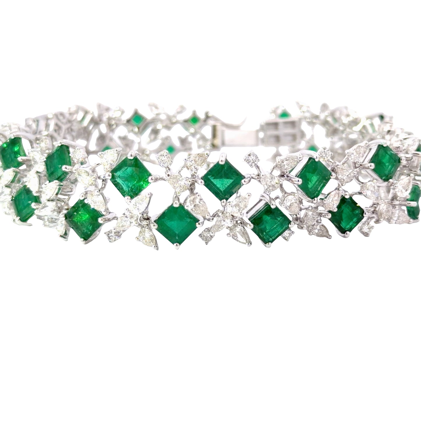 18K white gold Bracelet with Natural Emeralds and diamonds